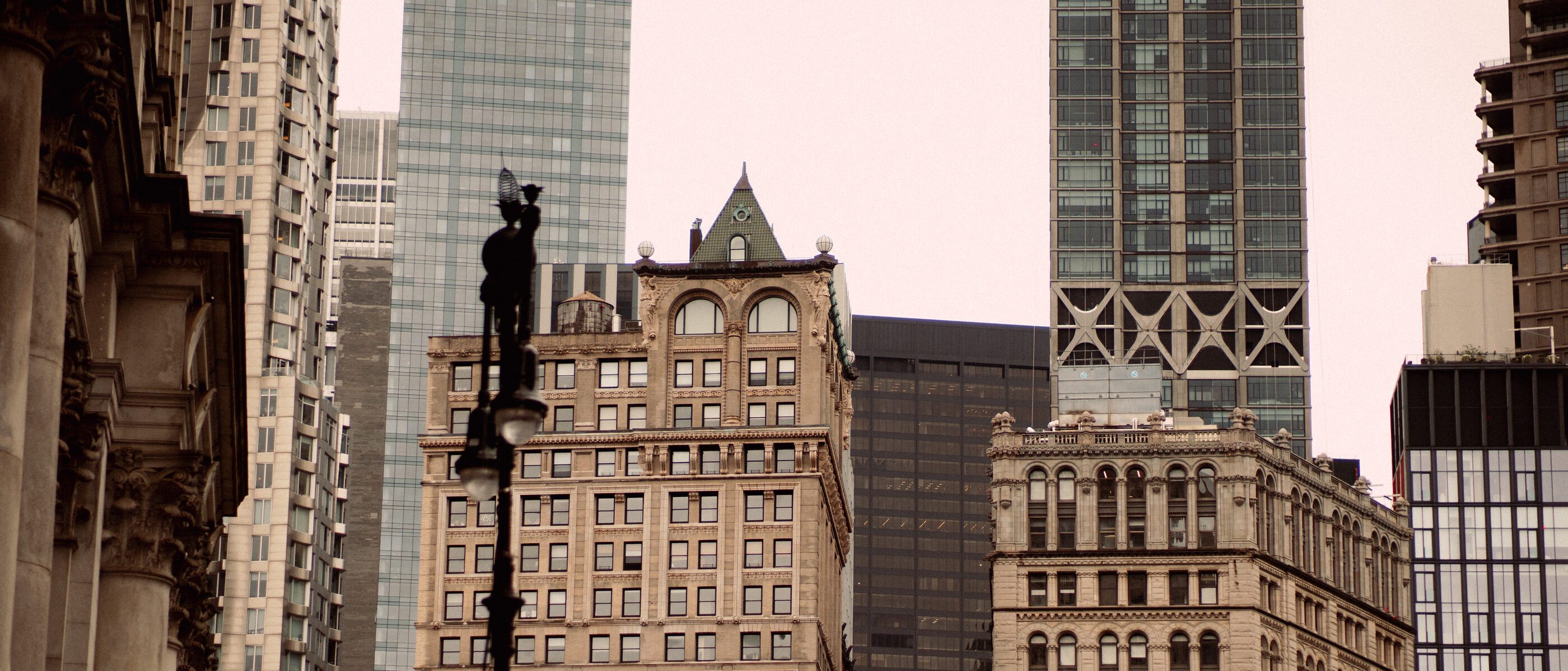 Lower Manhattan towers stacked above Chambers Street, New York